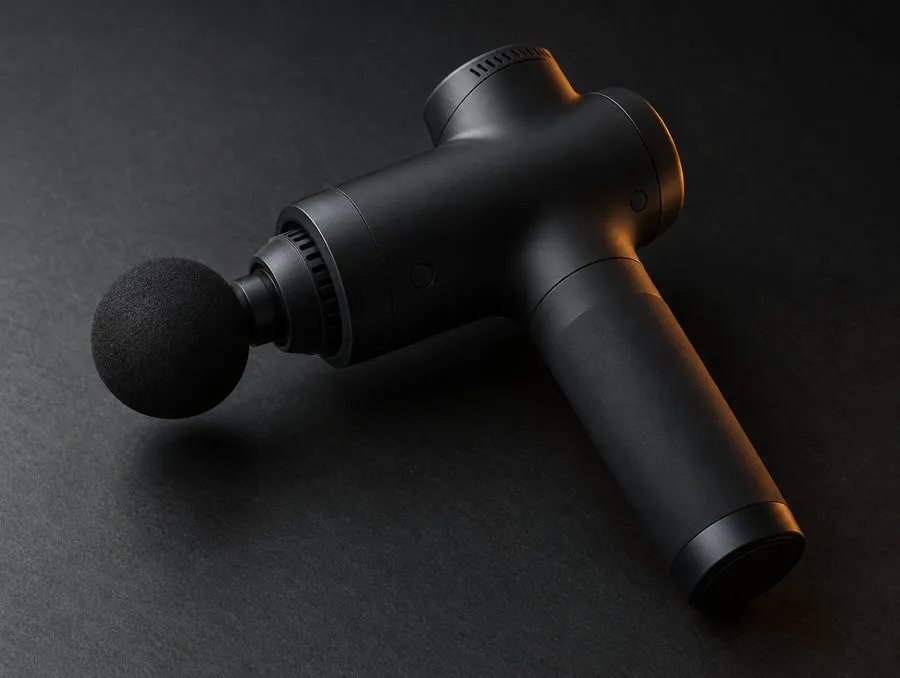 A black percussion massage gun
